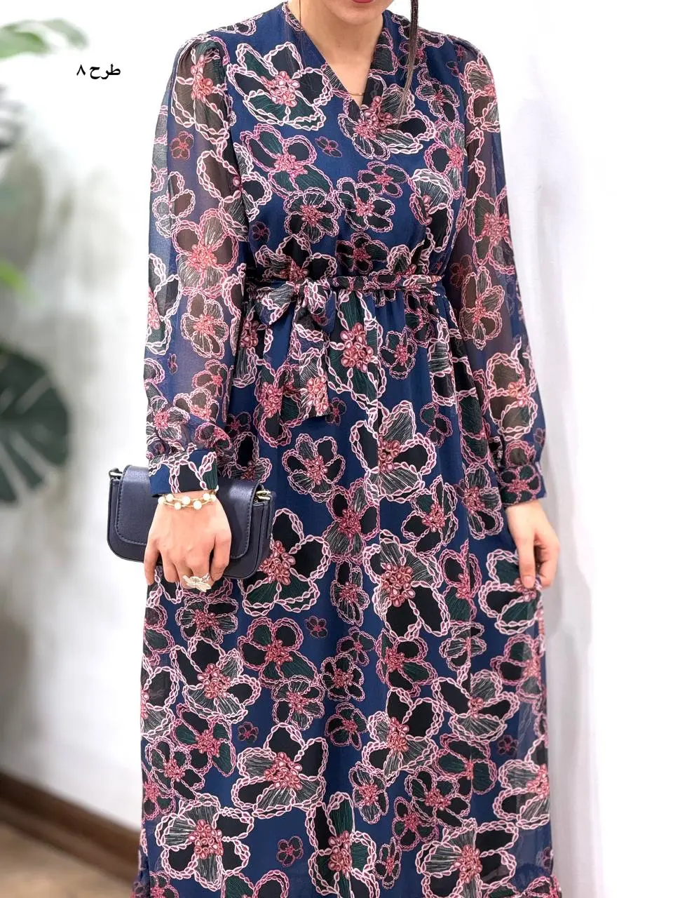 پیراهن بلند حریر آستردار آوا کد 5036